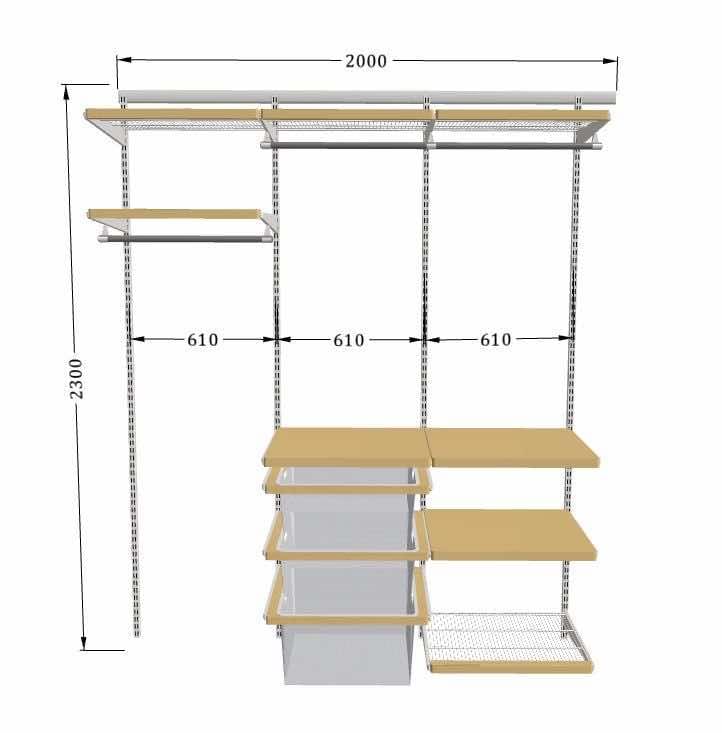 Угловая гардеробная женская — белая система с навесным креплением