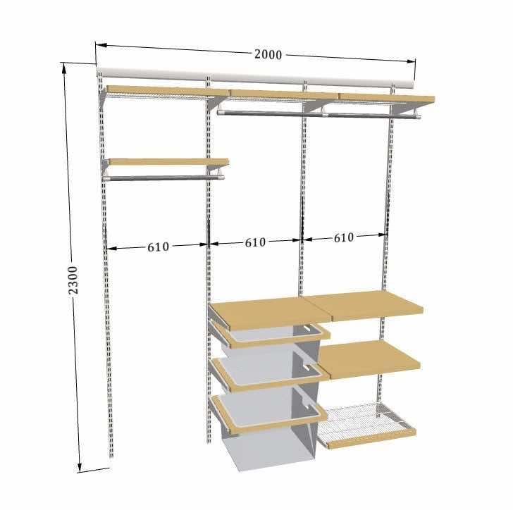 Угловая гардеробная женская — белая система с навесным креплением