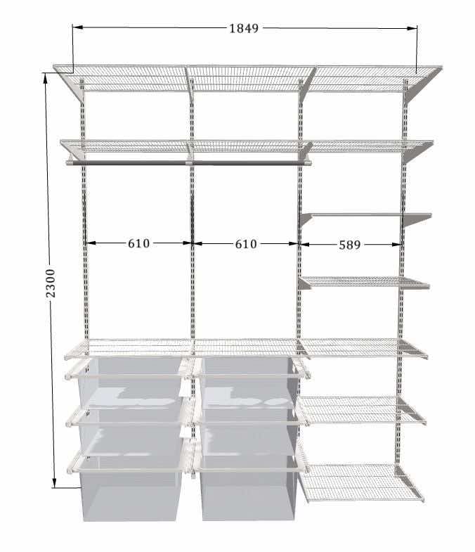 П-образная гардеробная с сетчатыми полками и корзинами — установка за 3 дня