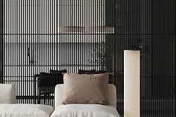 Двери-купе в черном профиле для гардеробной с зеркалом и стеклом