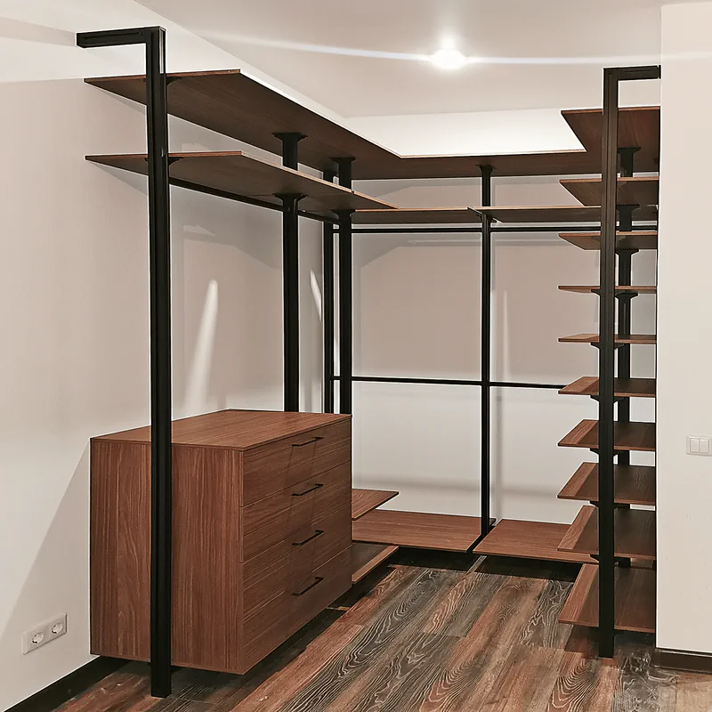 Гардеробная система Stilos Black из алюминия и лдсп с индивидуальным дизайном