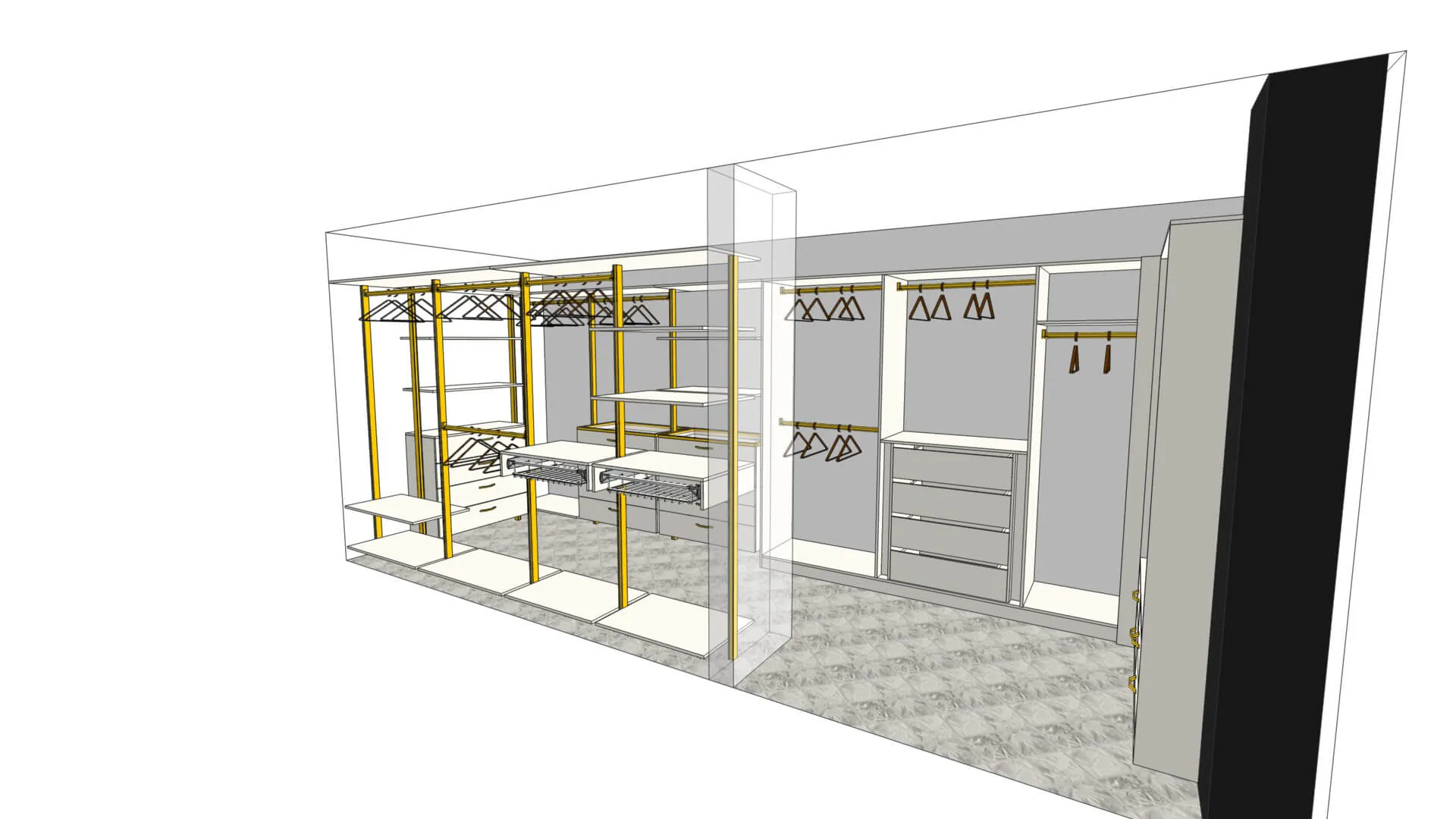 Гардеробная на мансарде SLIM ALUM с индивидуальным дизайном и качественной фурнитурой