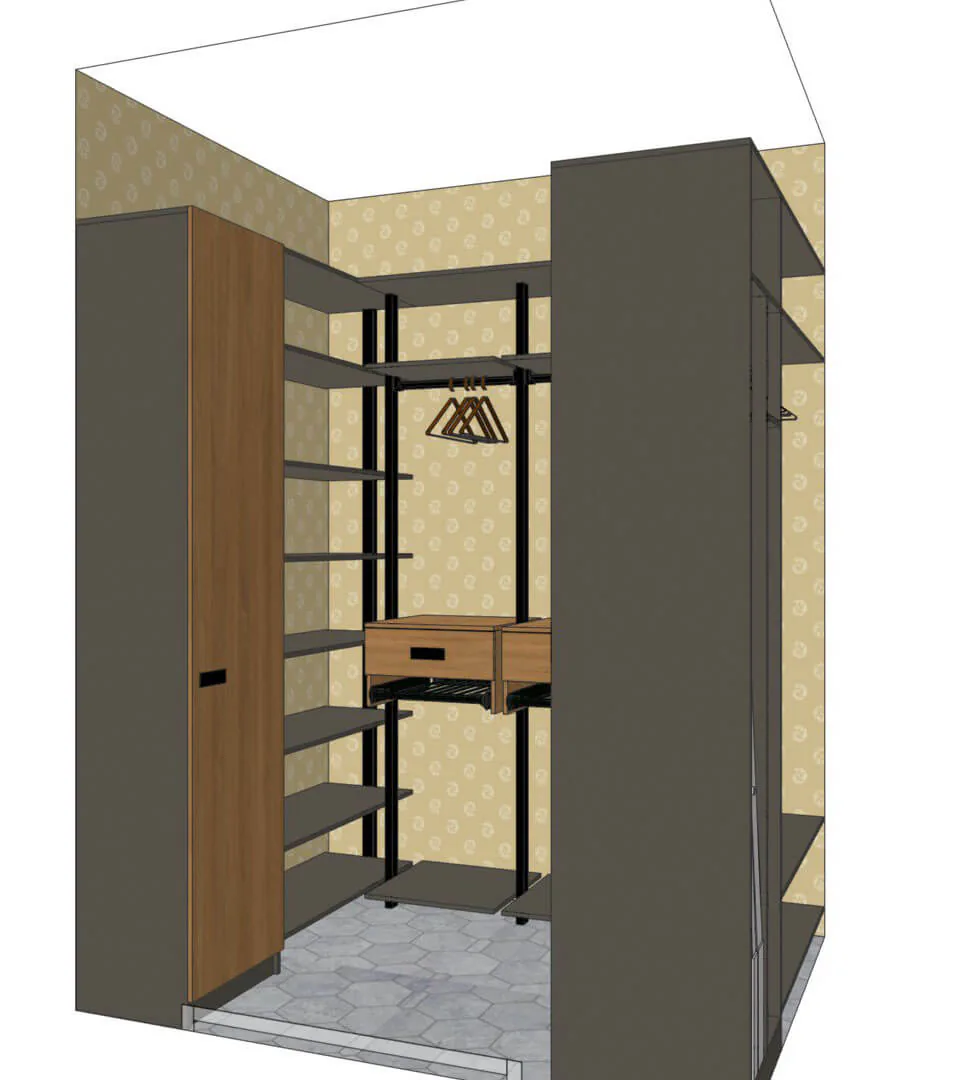 Гардеробная для мальчика Stilos Black с алюминиевыми стойками и LED подсветкой