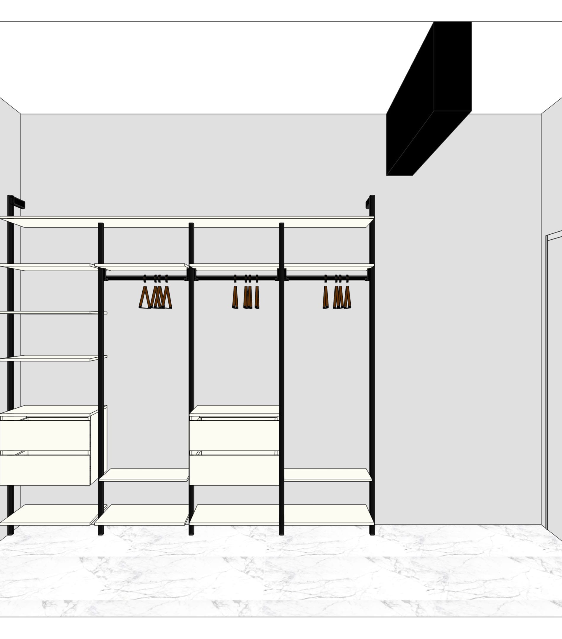 гардеробная система хранения Vitra Black с алюминиевыми профилями и LED подсветкой