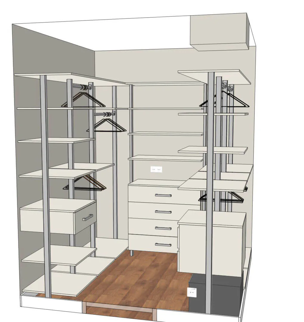 Гардеробная система Stilos Alum для мансарды с индивидуальным дизайном