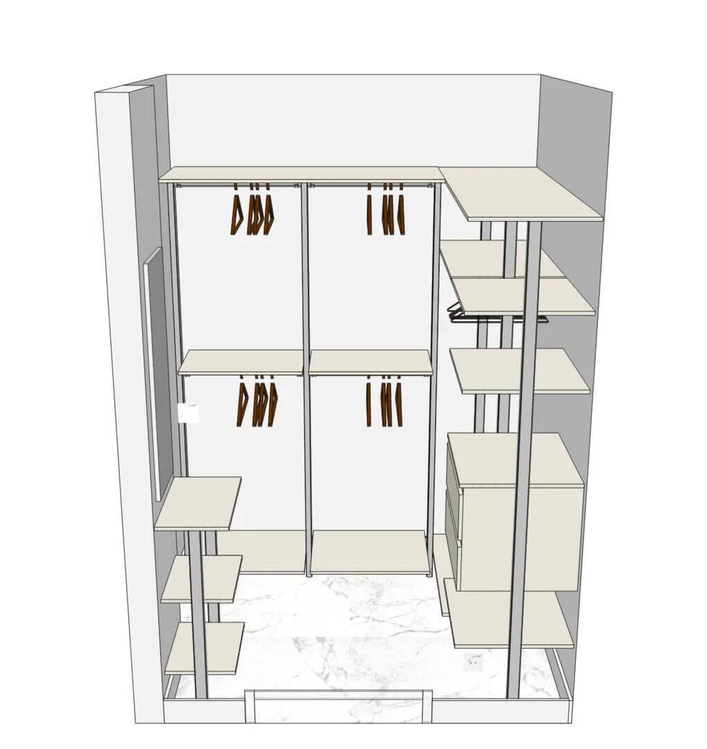 Гардеробная система Stilos Alum с дверями купе для стильного хранения вещей