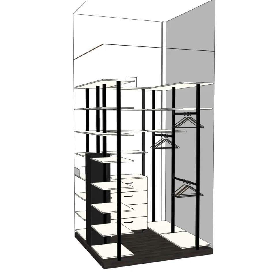 Гардеробная система Stilos Gold на стойках для стильного хранения одежды