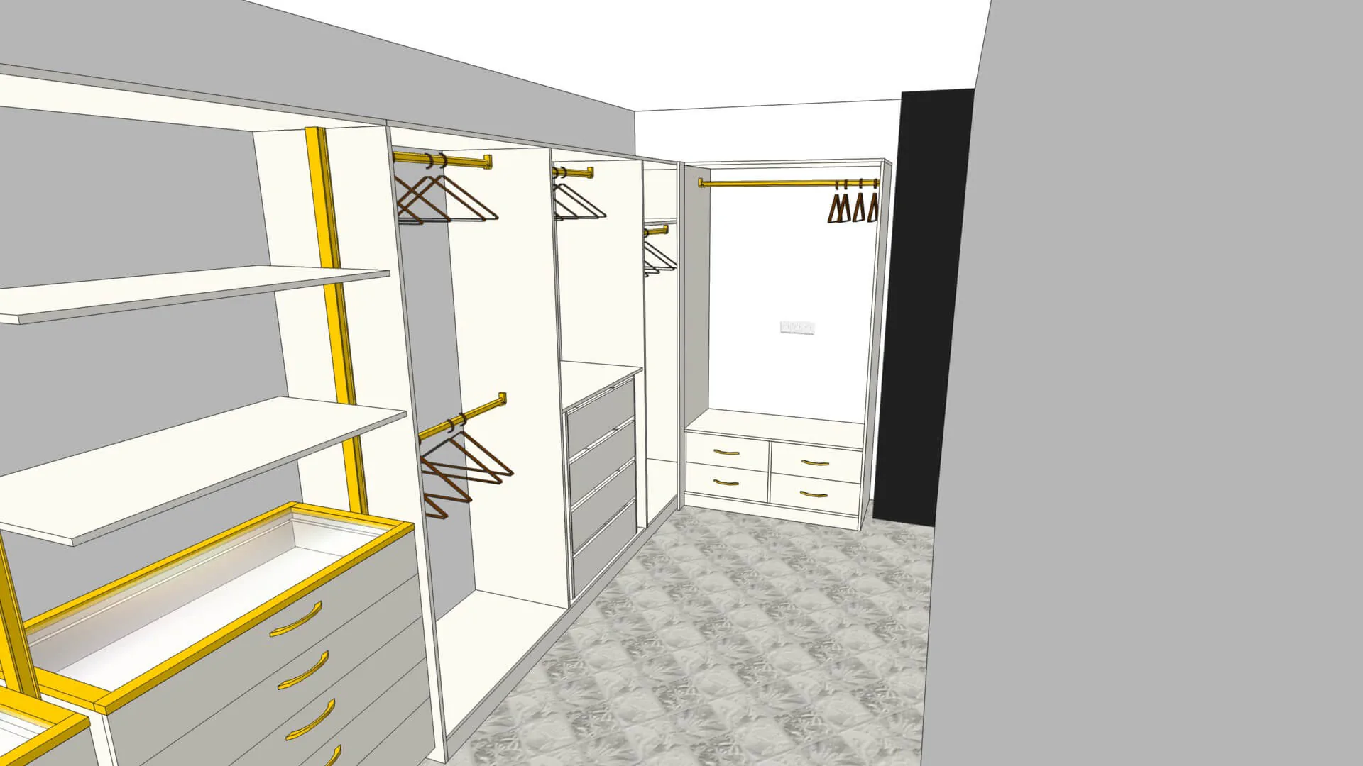 Гардеробная на мансарде SLIM ALUM с индивидуальным дизайном и качественной фурнитурой