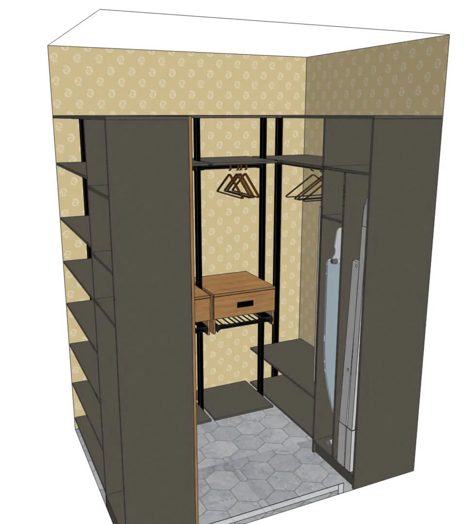 Гардеробная для мальчика Stilos Black с алюминиевыми стойками и LED подсветкой