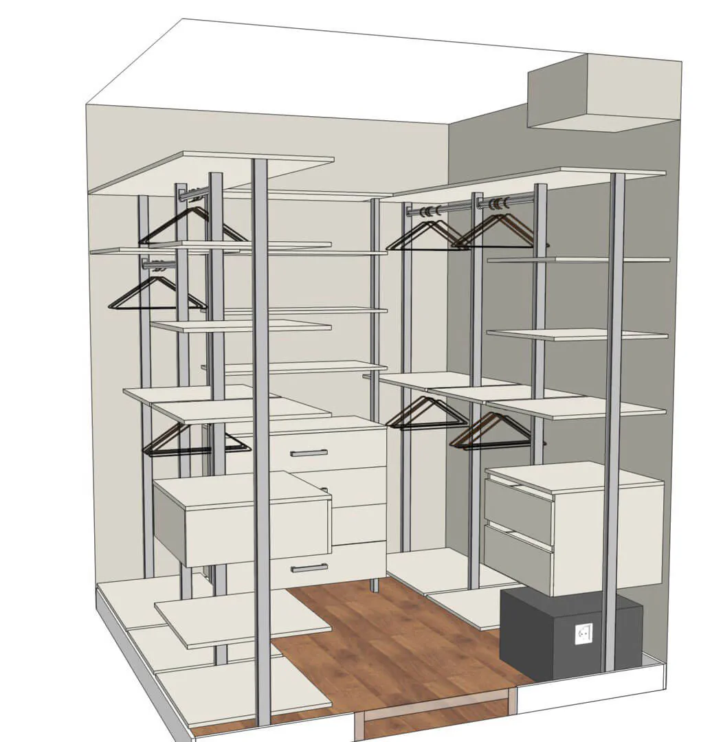 Гардеробная система Stilos Alum для мансарды с индивидуальным дизайном
