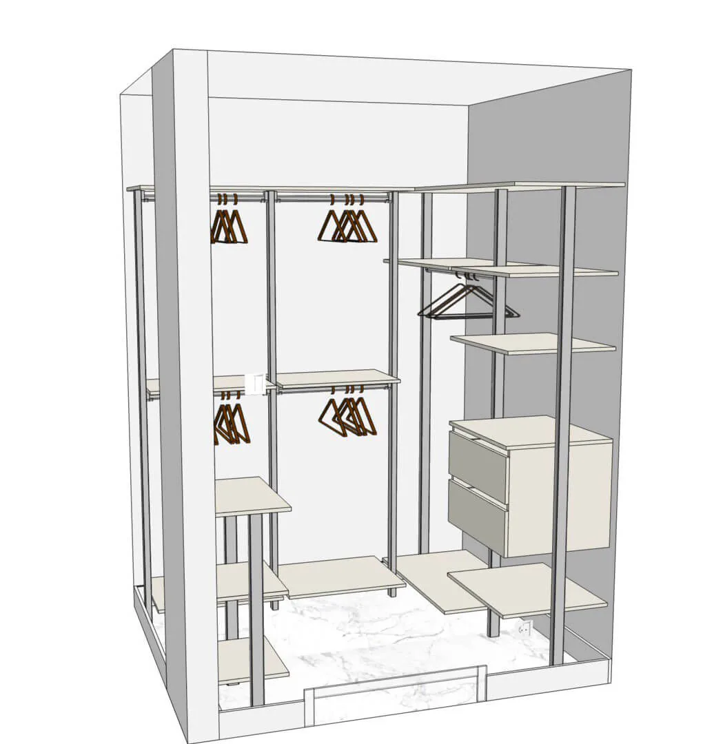 Гардеробная система Stilos Alum с дверями купе для стильного хранения вещей