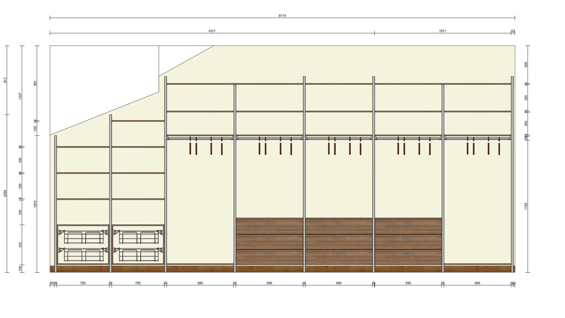 Детская гардеробная система VITRA Alum с алюминиевыми профилями и индивидуальным дизайном