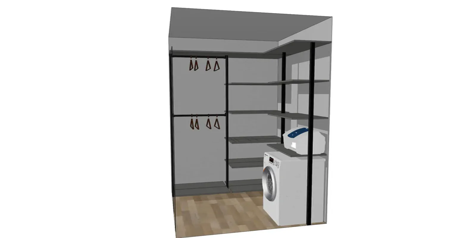 Гардеробная система VITRA для постирочной с алюминиевым профилем и индивидуальным дизайном