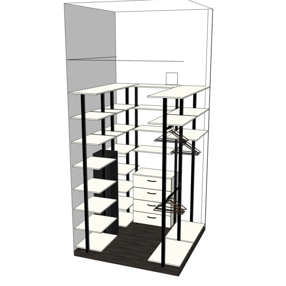 Гардеробная система Stilos Gold на стойках для стильного хранения одежды