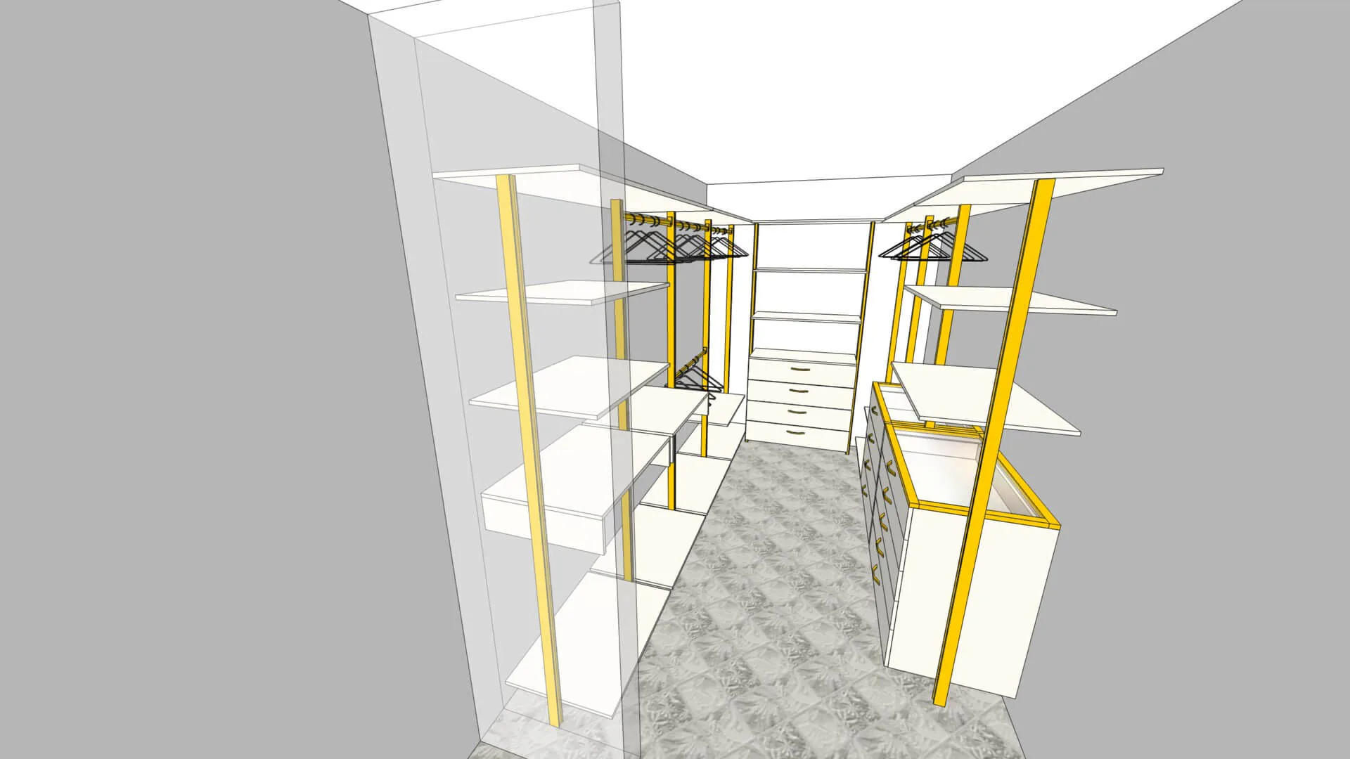 Гардеробная на мансарде SLIM ALUM с индивидуальным дизайном и качественной фурнитурой