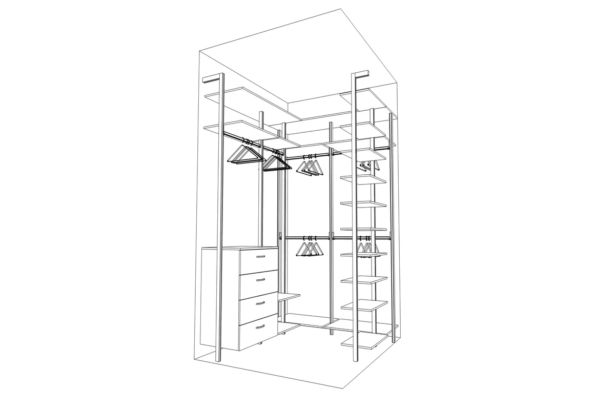 Гардеробная система Stilos Black из алюминия и лдсп с индивидуальным дизайном