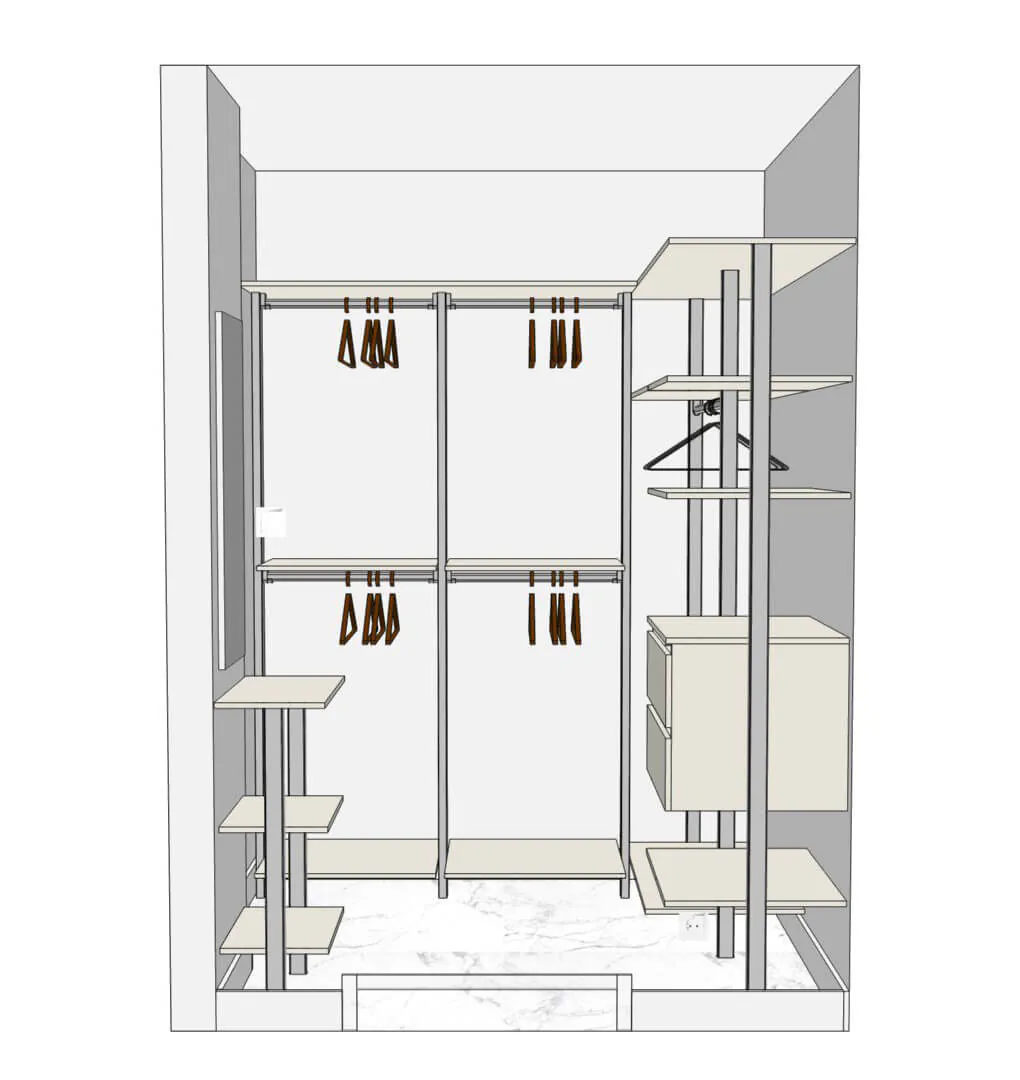 Гардеробная система Stilos Alum с дверями купе для стильного хранения вещей