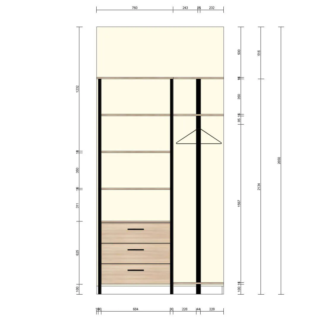 Детская гардеробная VITRA Alum с алюминиевыми профилями и индивидуальным дизайном