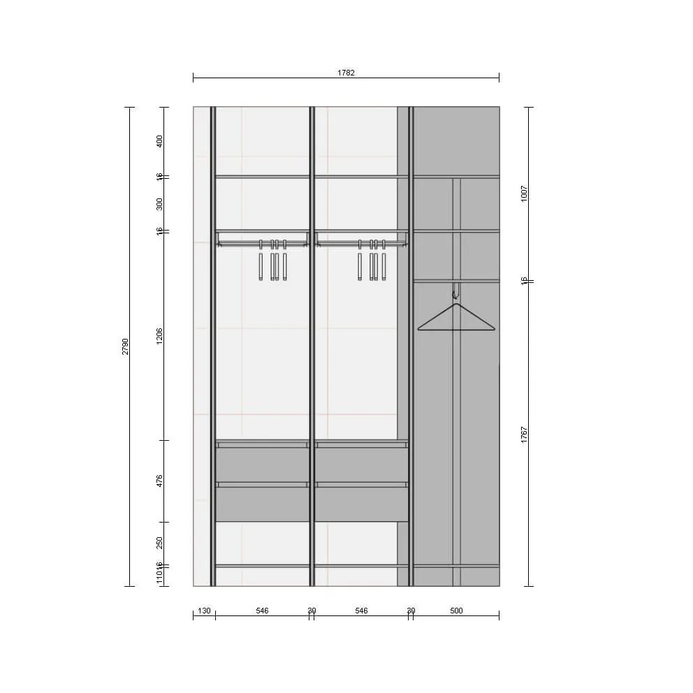 Гардеробная система VITRA Black из алюминиевых профилей для стильного хранения вещей