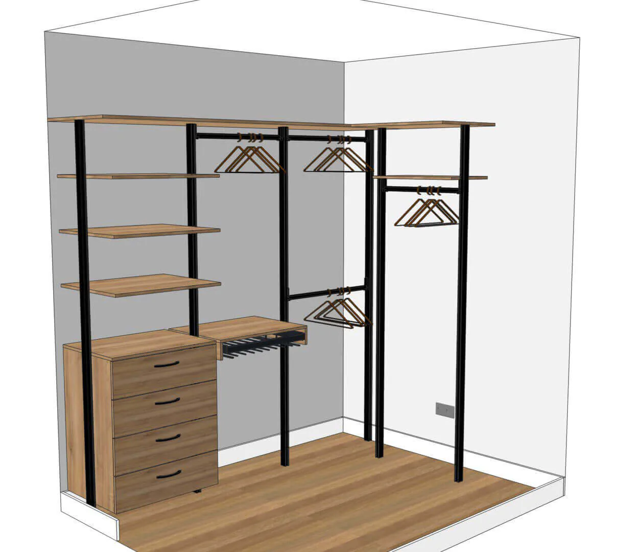 гардеробная система хранения Vitra Black с алюминиевыми профилями и LED подсветкой