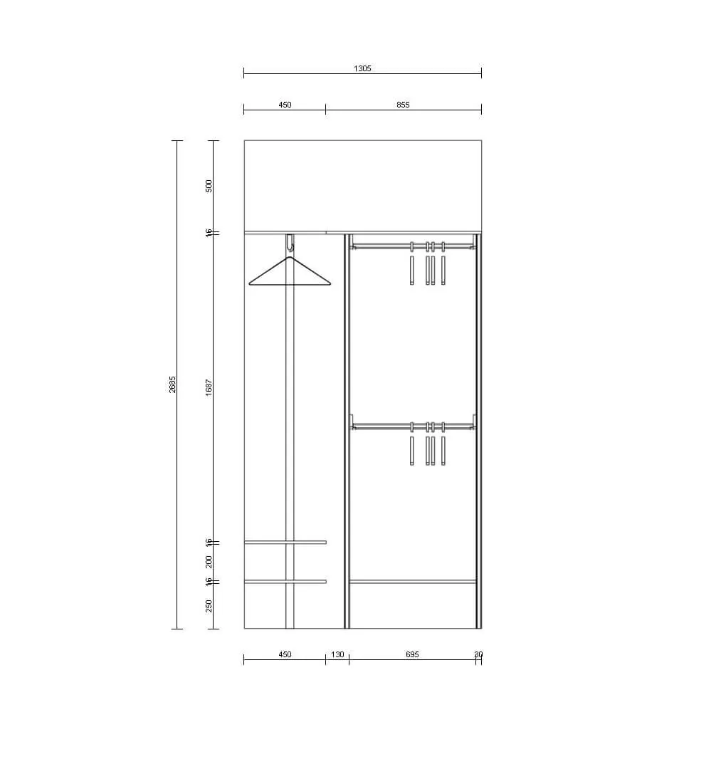 Открытая гардеробная система хранения из дерева и металла для организации пространства