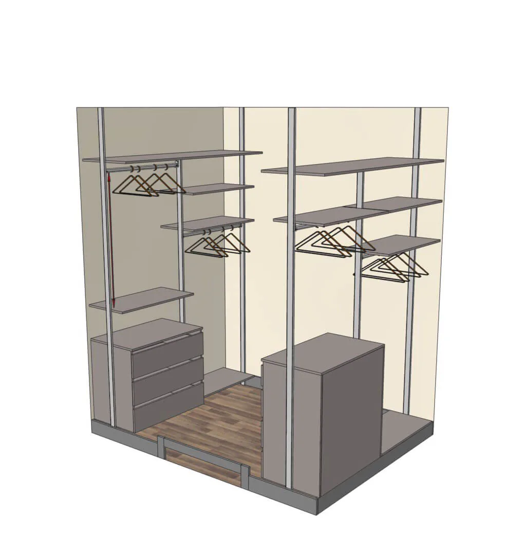 Гардеробная система SLIM Alum из алюминиевых профилей для стильного хранения вещей