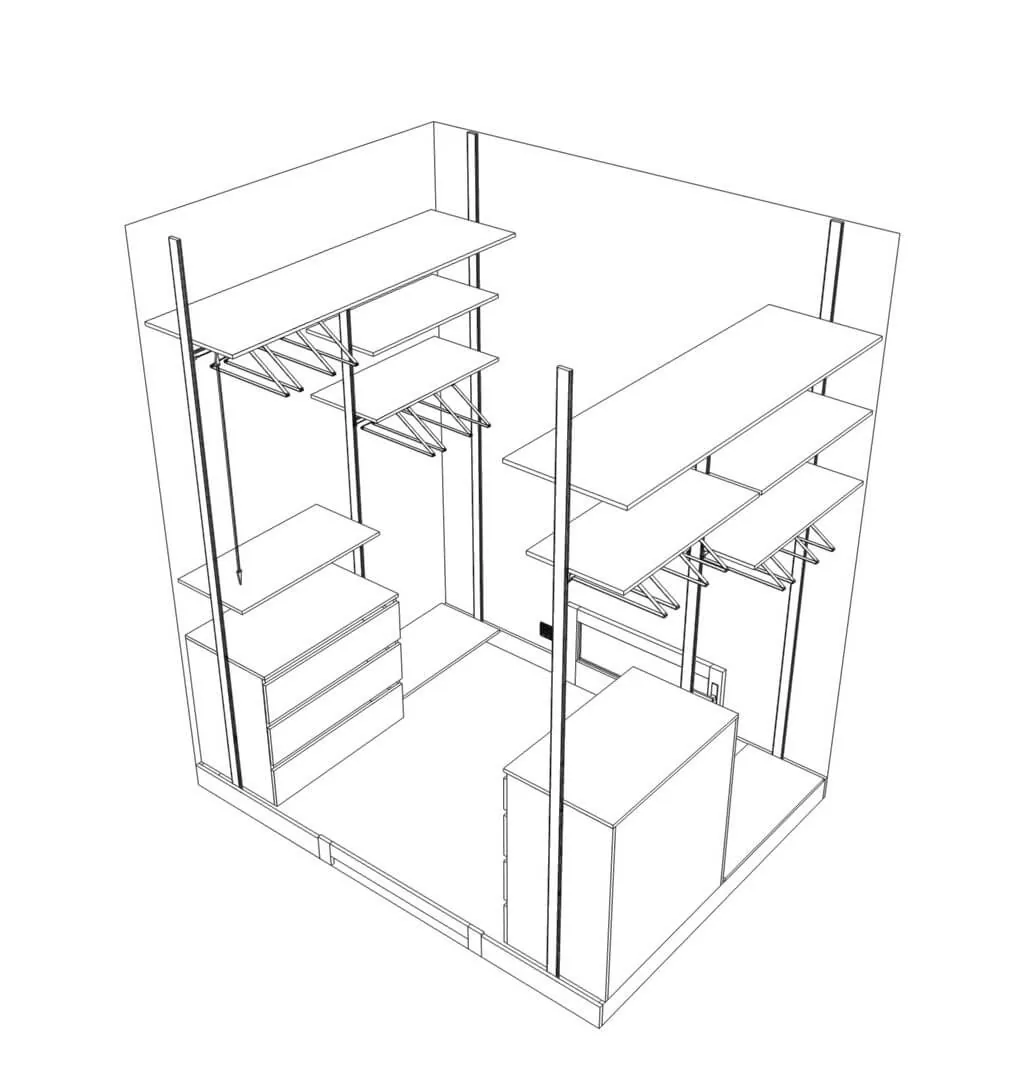 Гардеробная система SLIM Alum из алюминиевых профилей для стильного хранения вещей