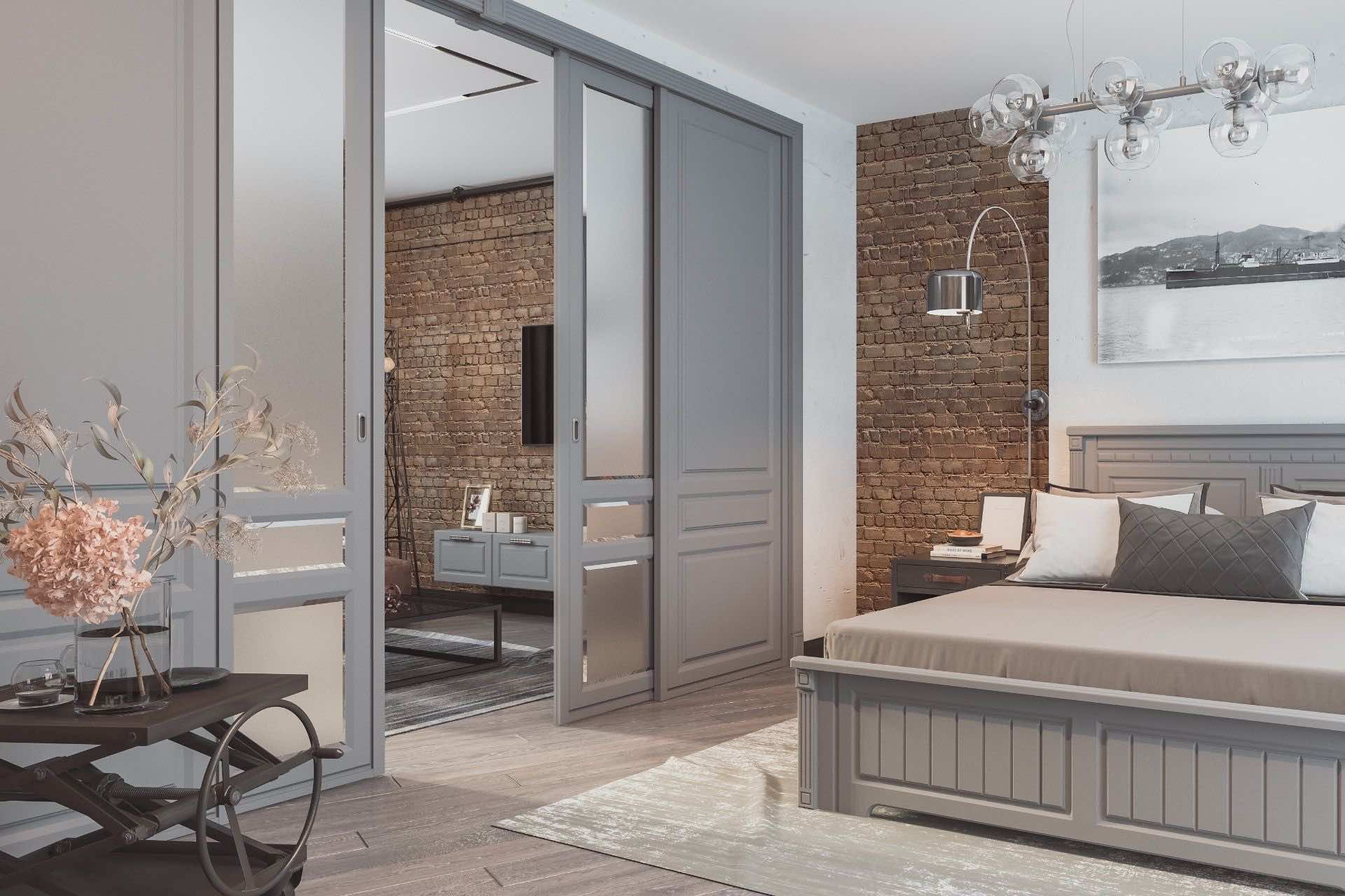 Подвесная дверь без нижней направляющей для функционального интерьера