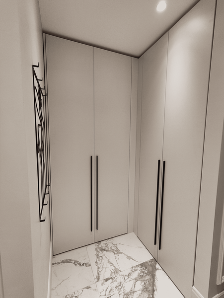 Классическая гардеробная Классическая гардеробная с матовыми фасадами и угловой компоновкой