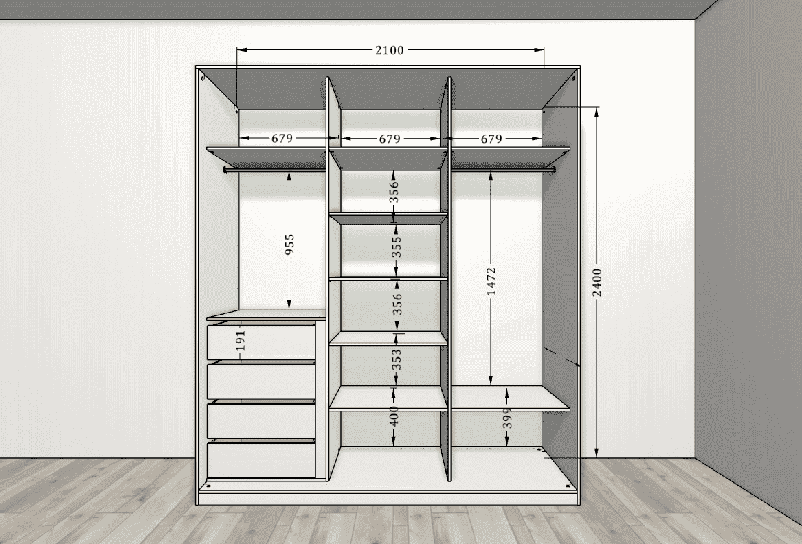 Встроенный шкаф-купе «Рускеала» с гардеробной системой ARISTO для стильного хранения