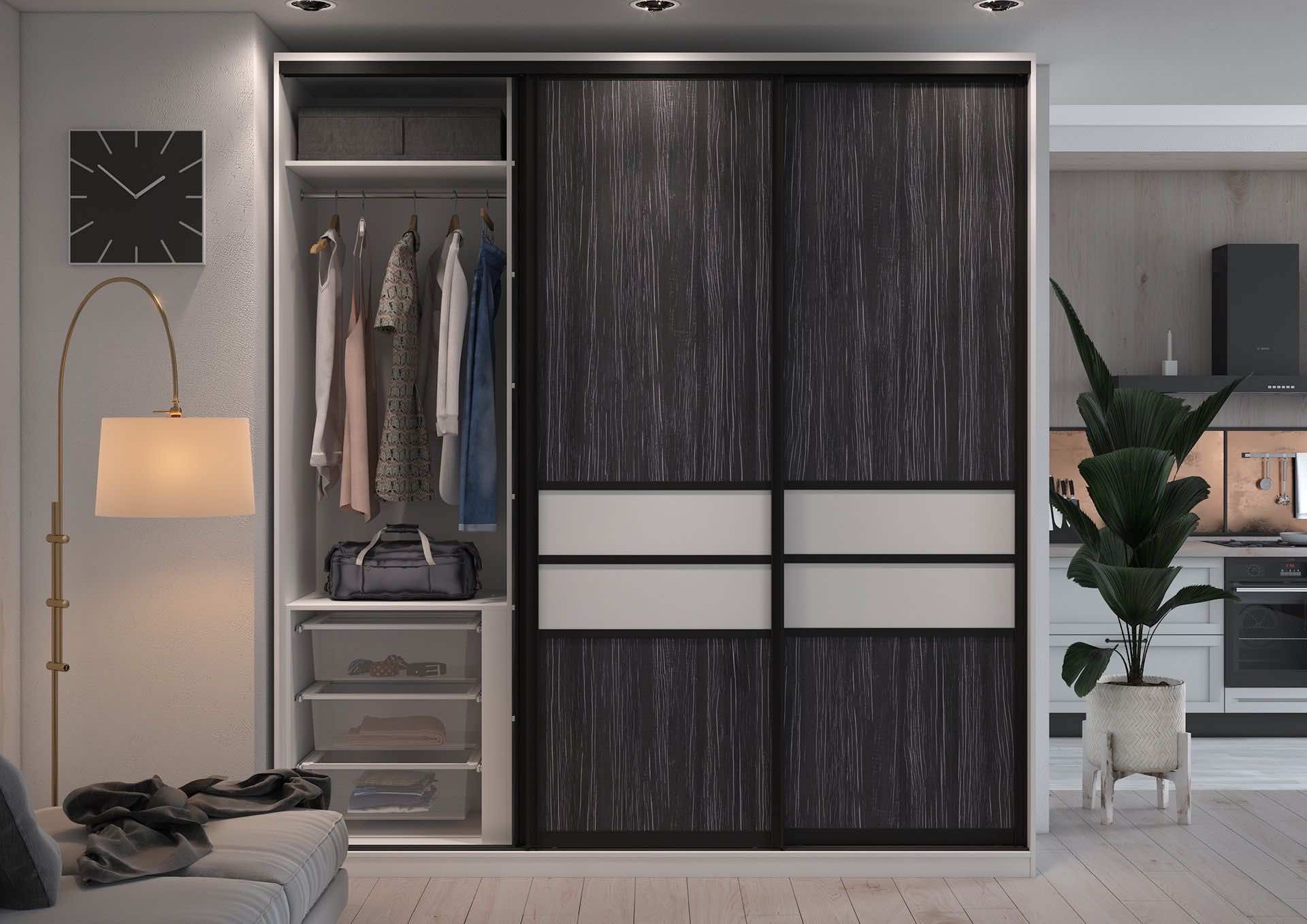 Шкаф-купе зеркальный для гостиниц с раздвижными дверями и индивидуальным наполнением