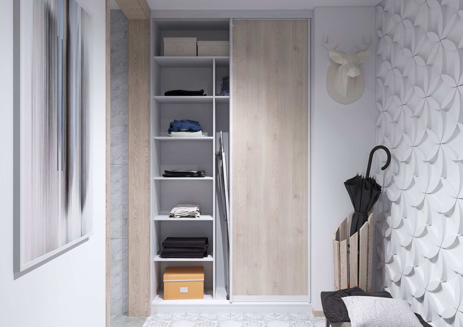 Шкаф для одежды с зеркальными дверями для квартиры-студии