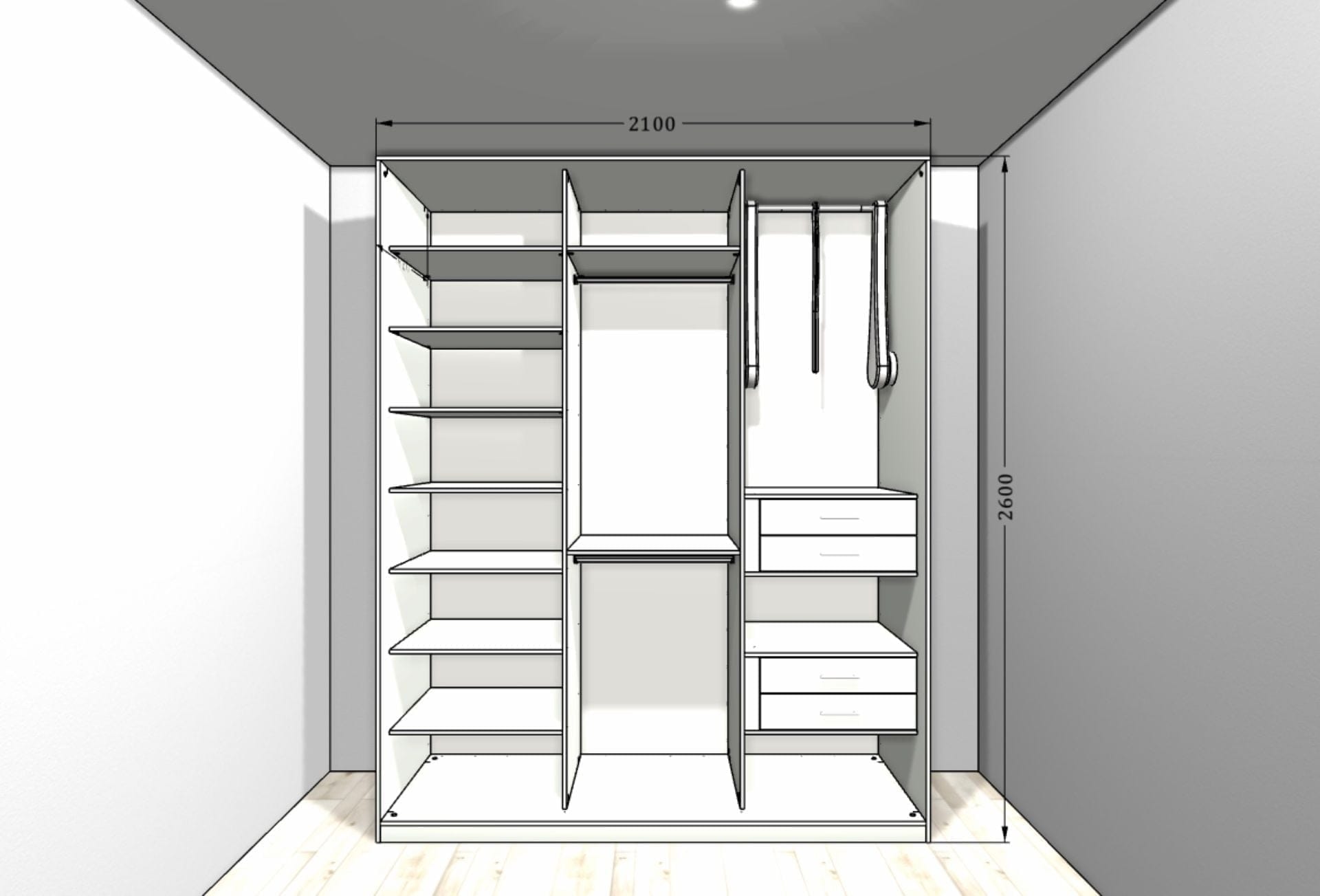 Шкаф-купе «Ванильный кашемир» для спальни с выдвижными ящиками и полками
