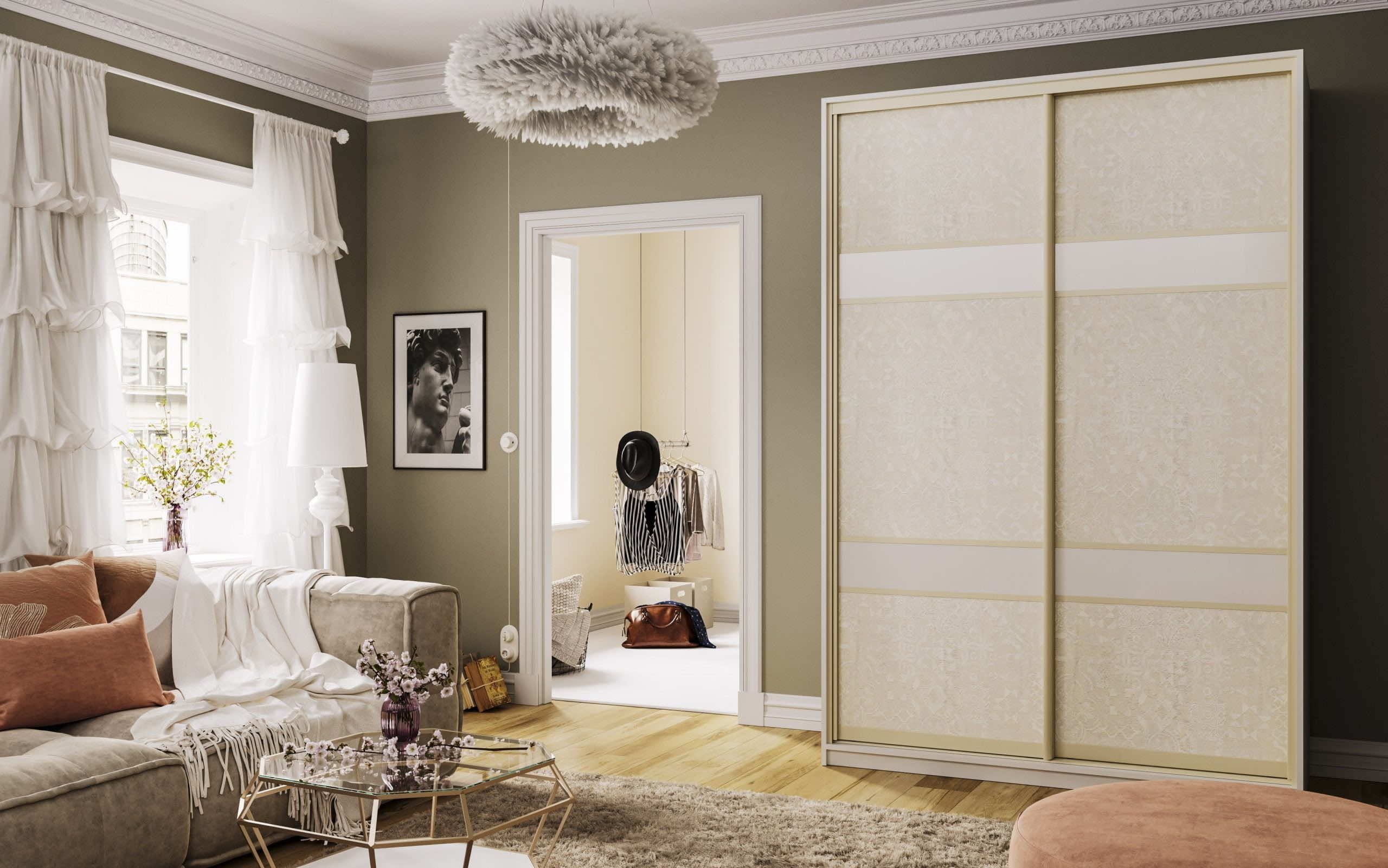 Шкаф-купе в детскую комнату цвет молочный опал для хранения одежды и игрушек