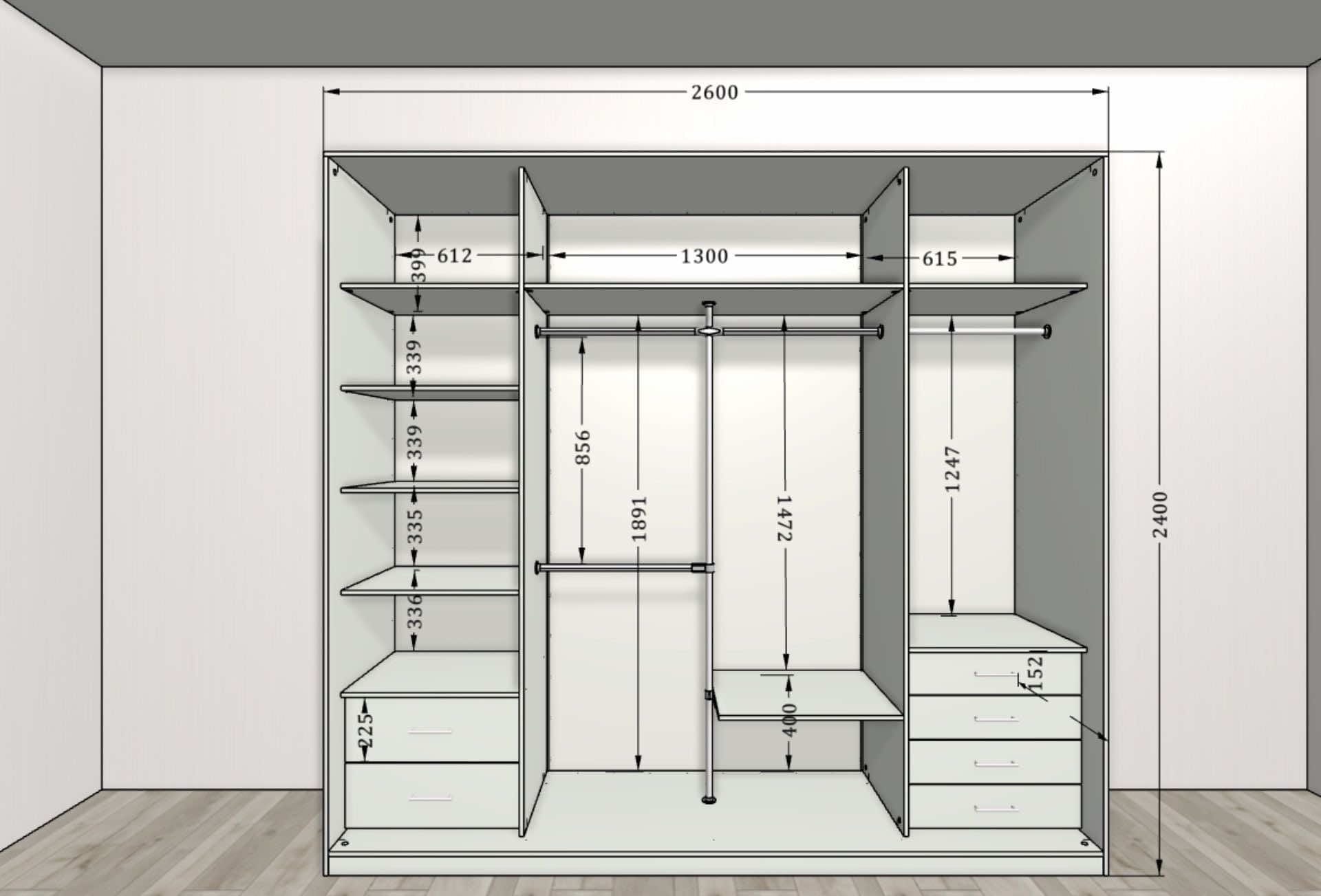Глянцевый черный шкаф в стиле модерн для спальни и гостиной 260x65x240 см