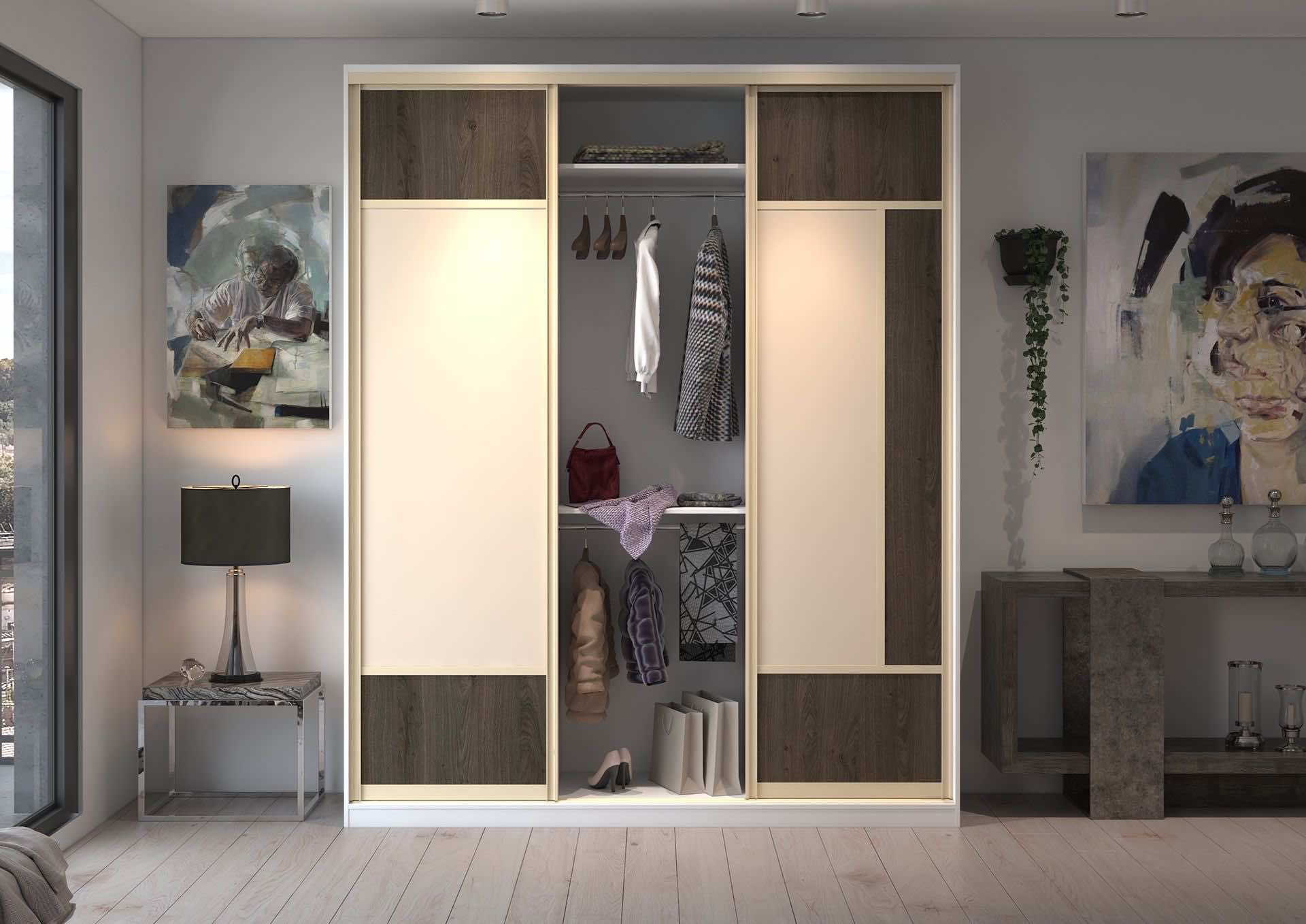 Шкаф-купе «Древесина Графит» для гардеробной и спальни, 240x65x260 см