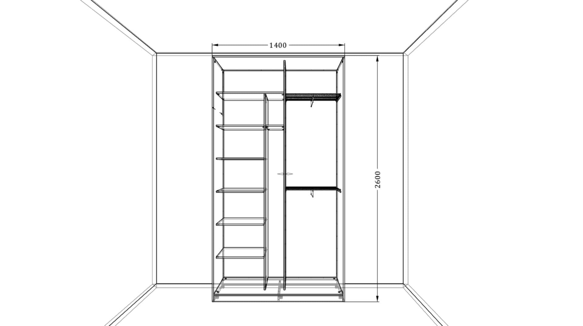 Шкаф-купе «Дуб Соррано» для узких помещений с индивидуальным наполнением