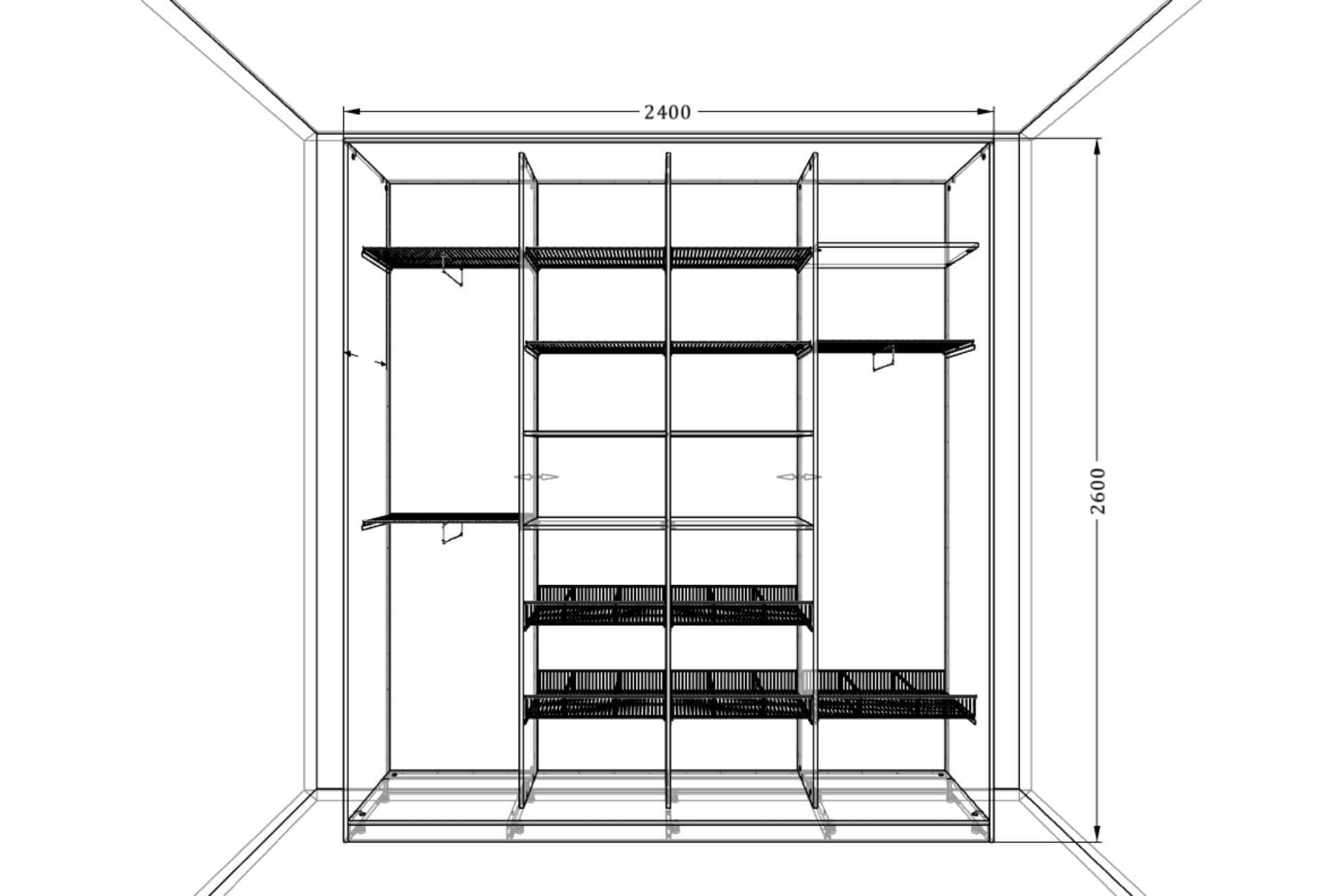 Шкаф-купе «Сосна Аланд белая» для прихожей с гардеробной системой ARISTO