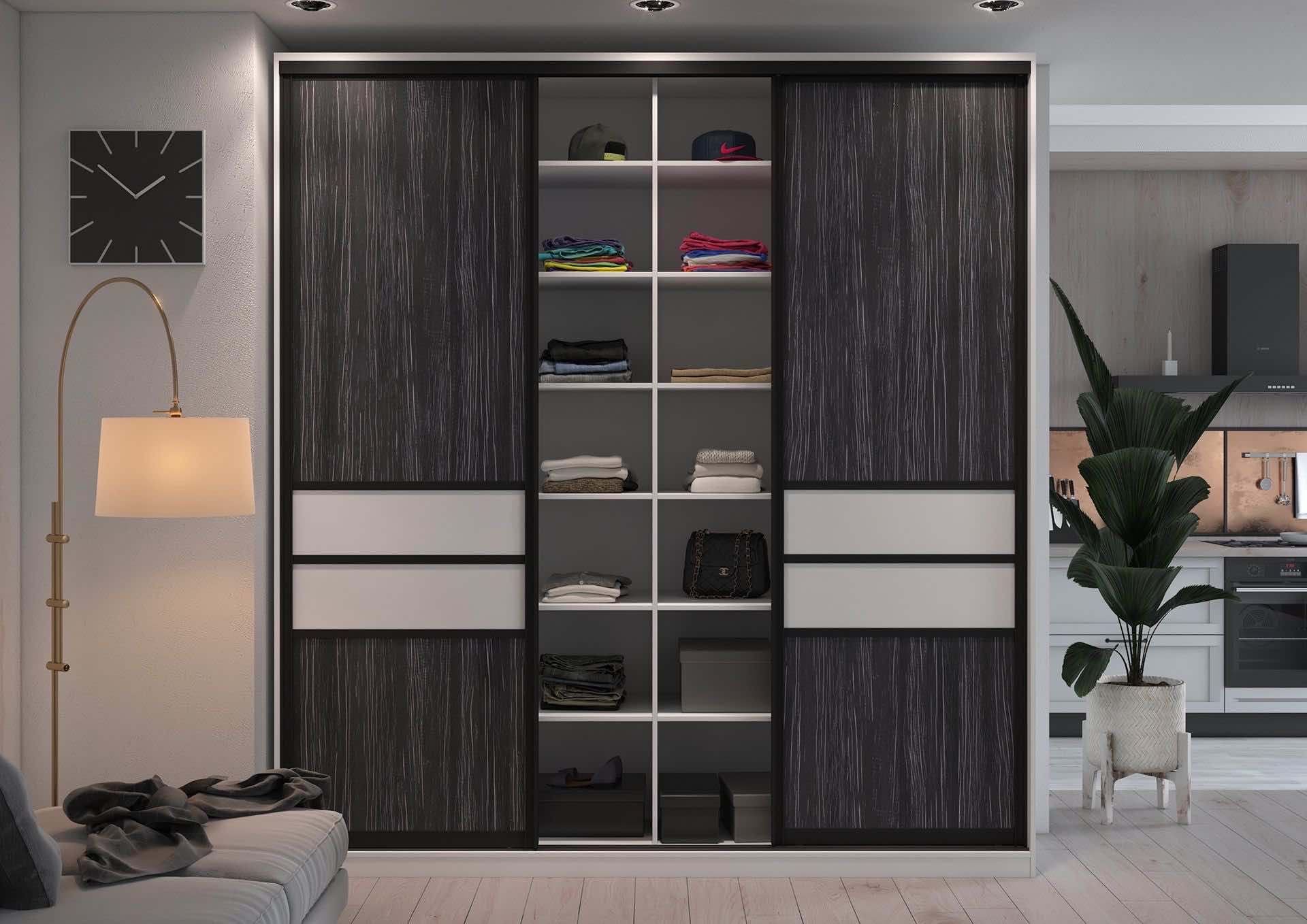 Шкаф-купе зеркальный для гостиниц с раздвижными дверями и индивидуальным наполнением