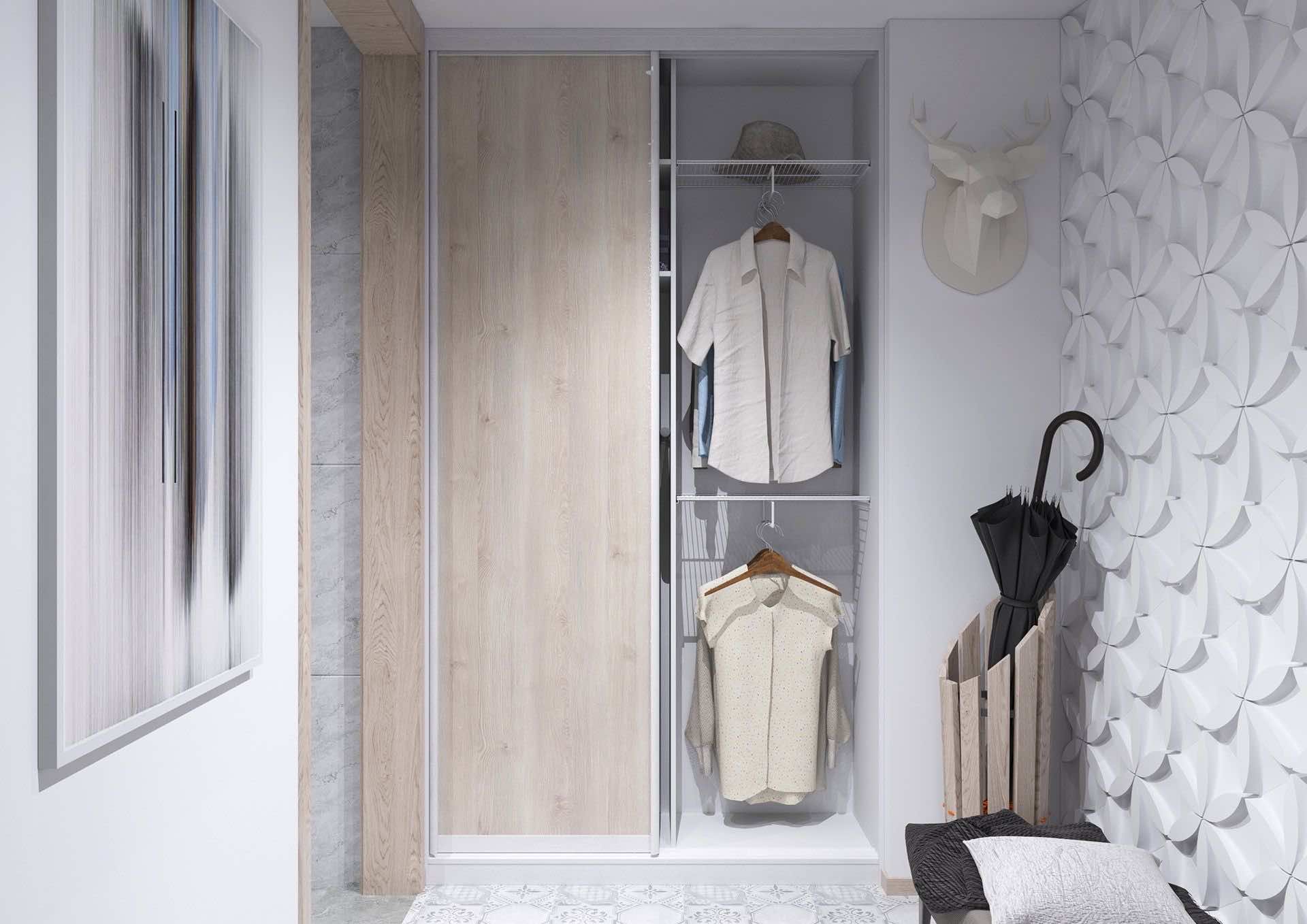 Шкаф для одежды с зеркальными дверями для квартиры-студии