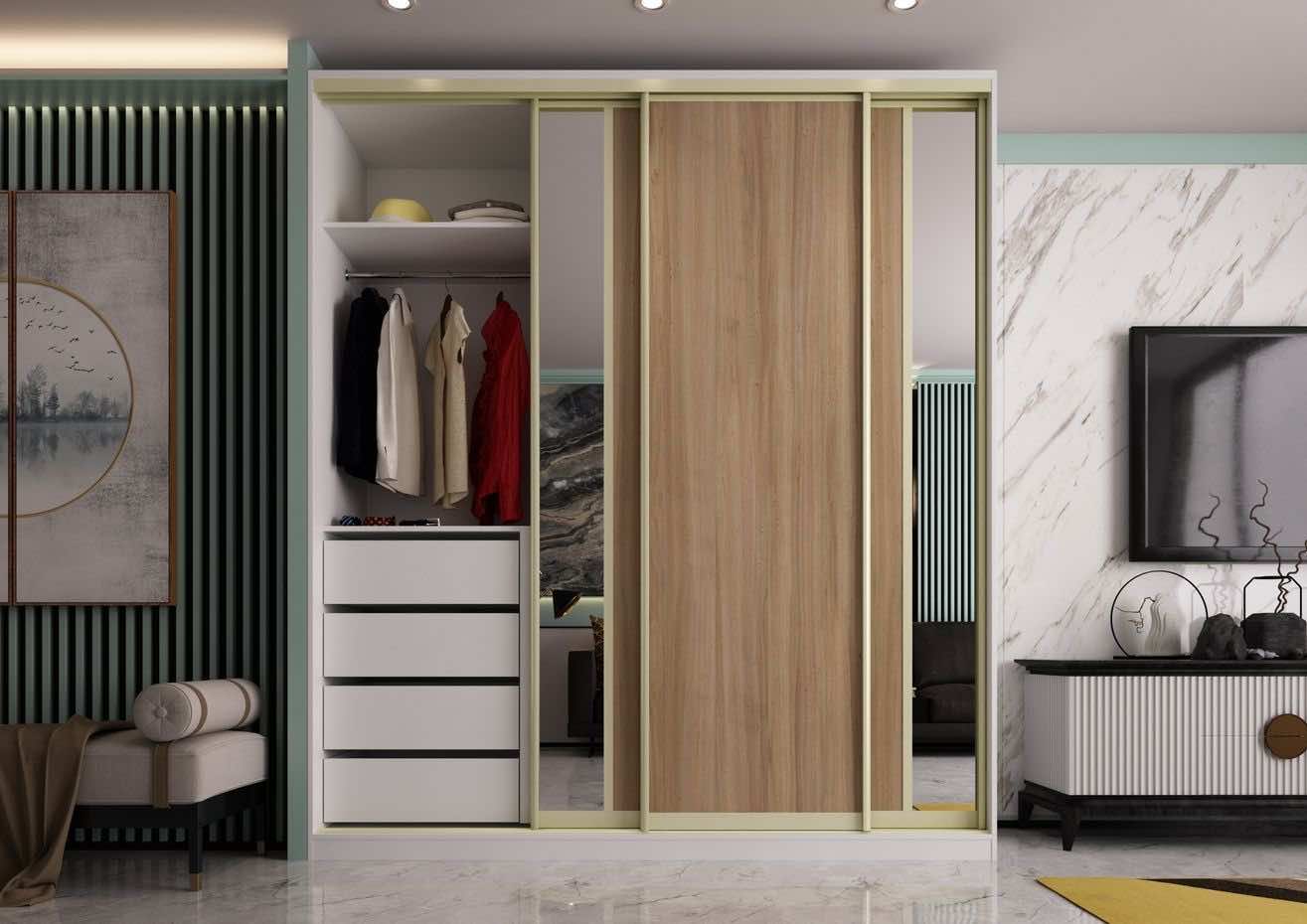 Встроенный шкаф-купе «Рускеала» с гардеробной системой ARISTO для стильного хранения