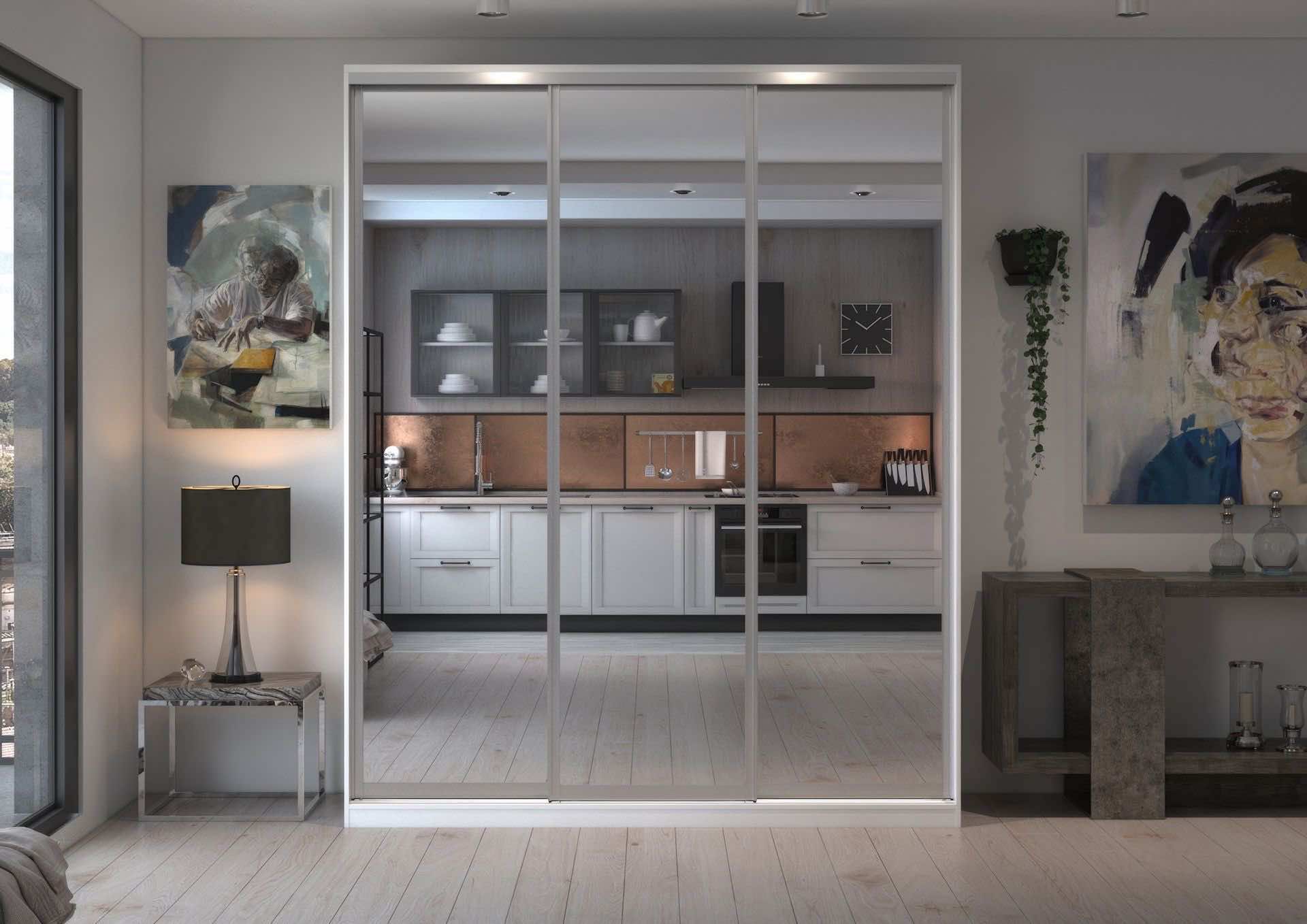 Шкаф-купе «Ванильный кашемир» для спальни с выдвижными ящиками и полками