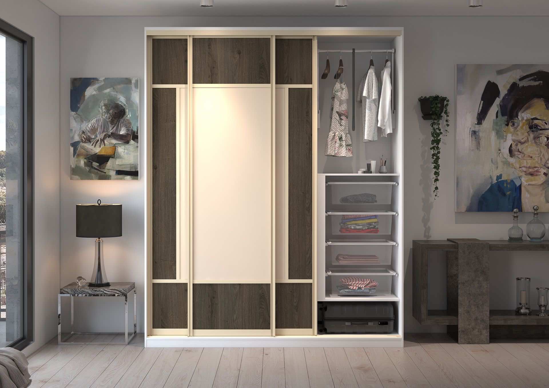 Шкаф-купе «Древесина Графит» для гардеробной и спальни, 240x65x260 см