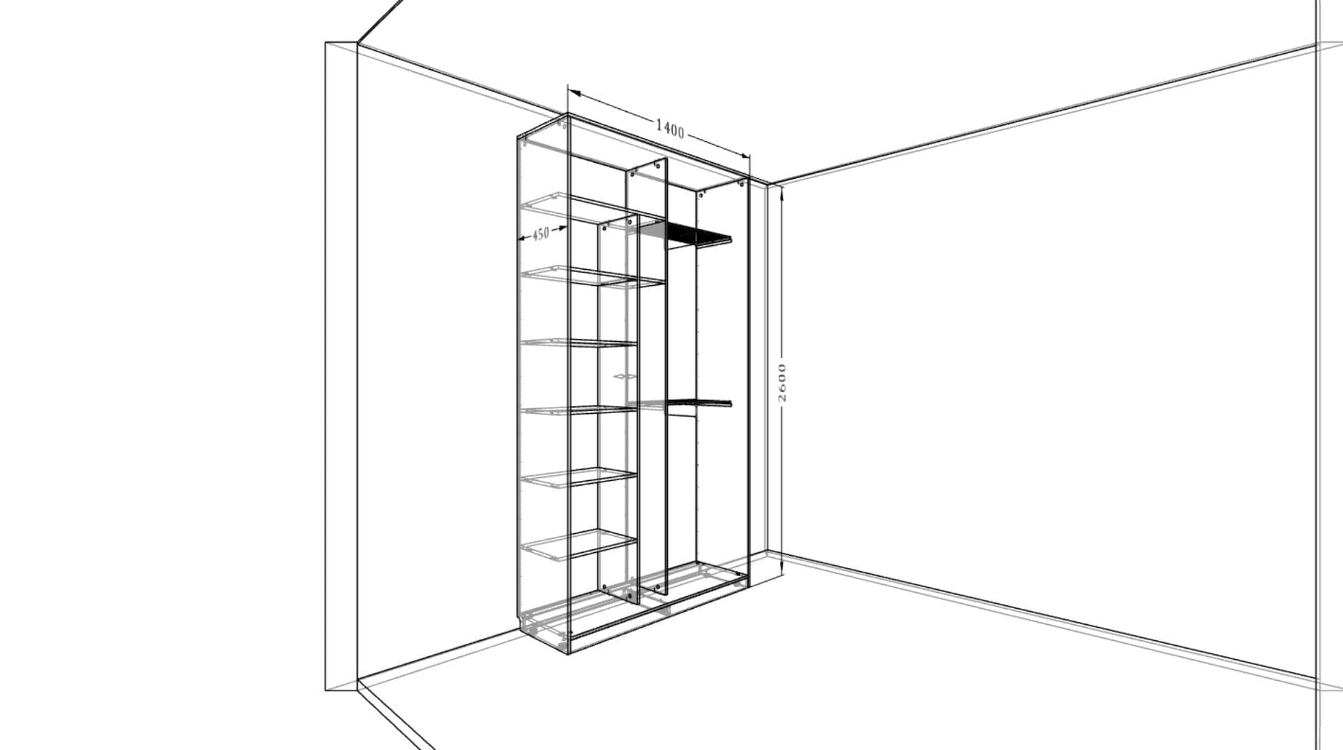 Шкаф-купе «Дуб Соррано» для узких помещений с индивидуальным наполнением