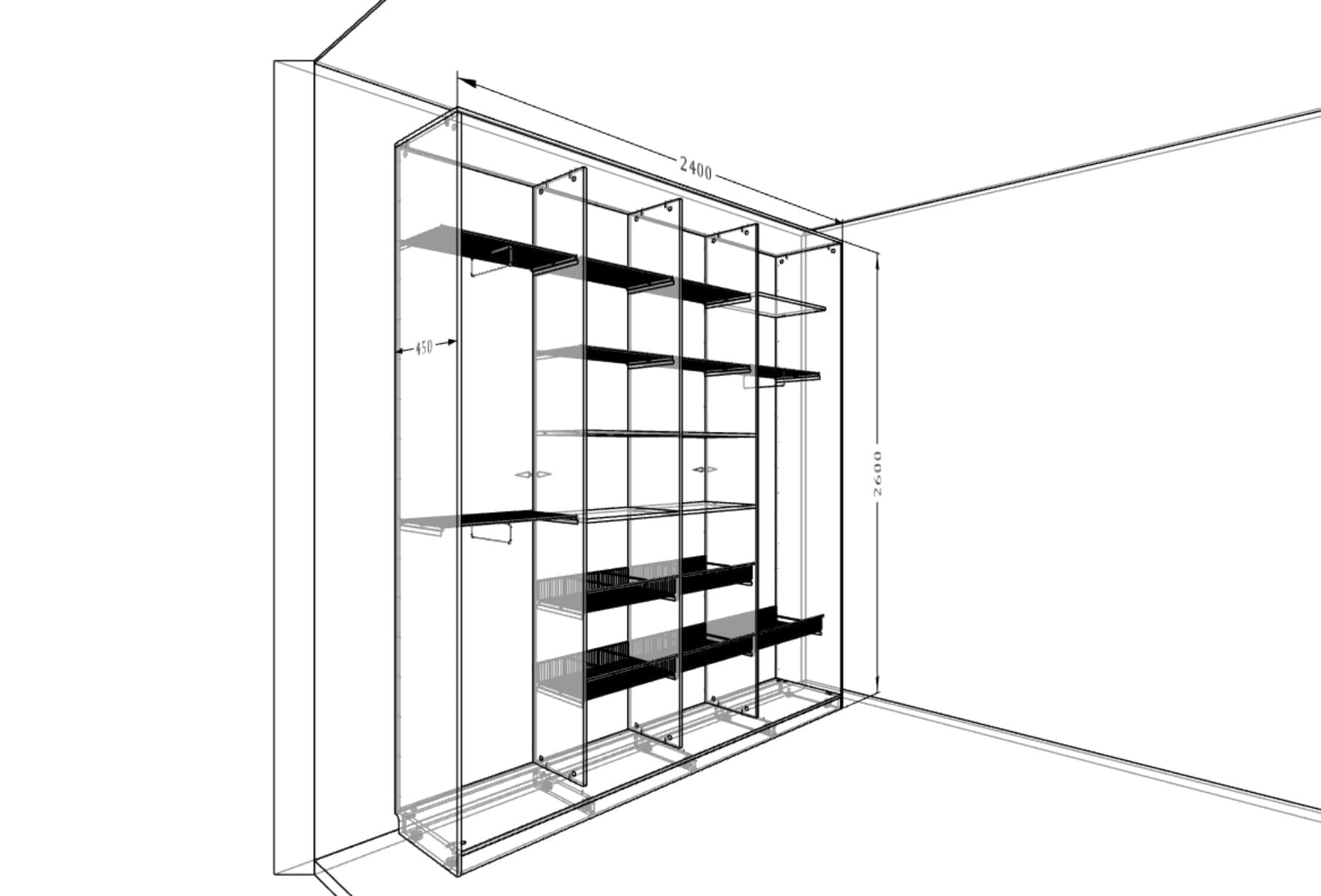 Шкаф-купе «Сосна Аланд белая» для прихожей с гардеробной системой ARISTO