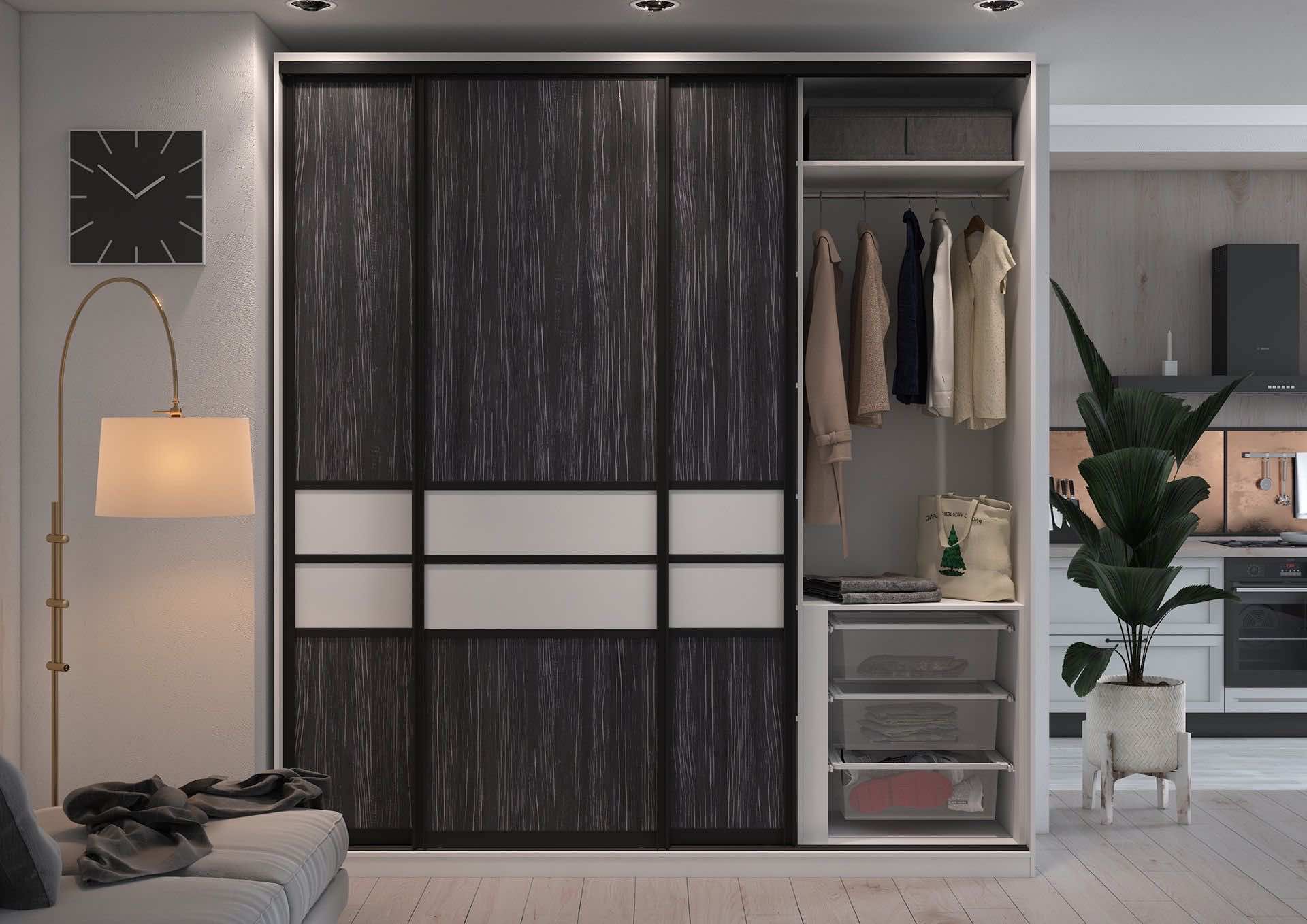 Шкаф-купе зеркальный для гостиниц с раздвижными дверями и индивидуальным наполнением