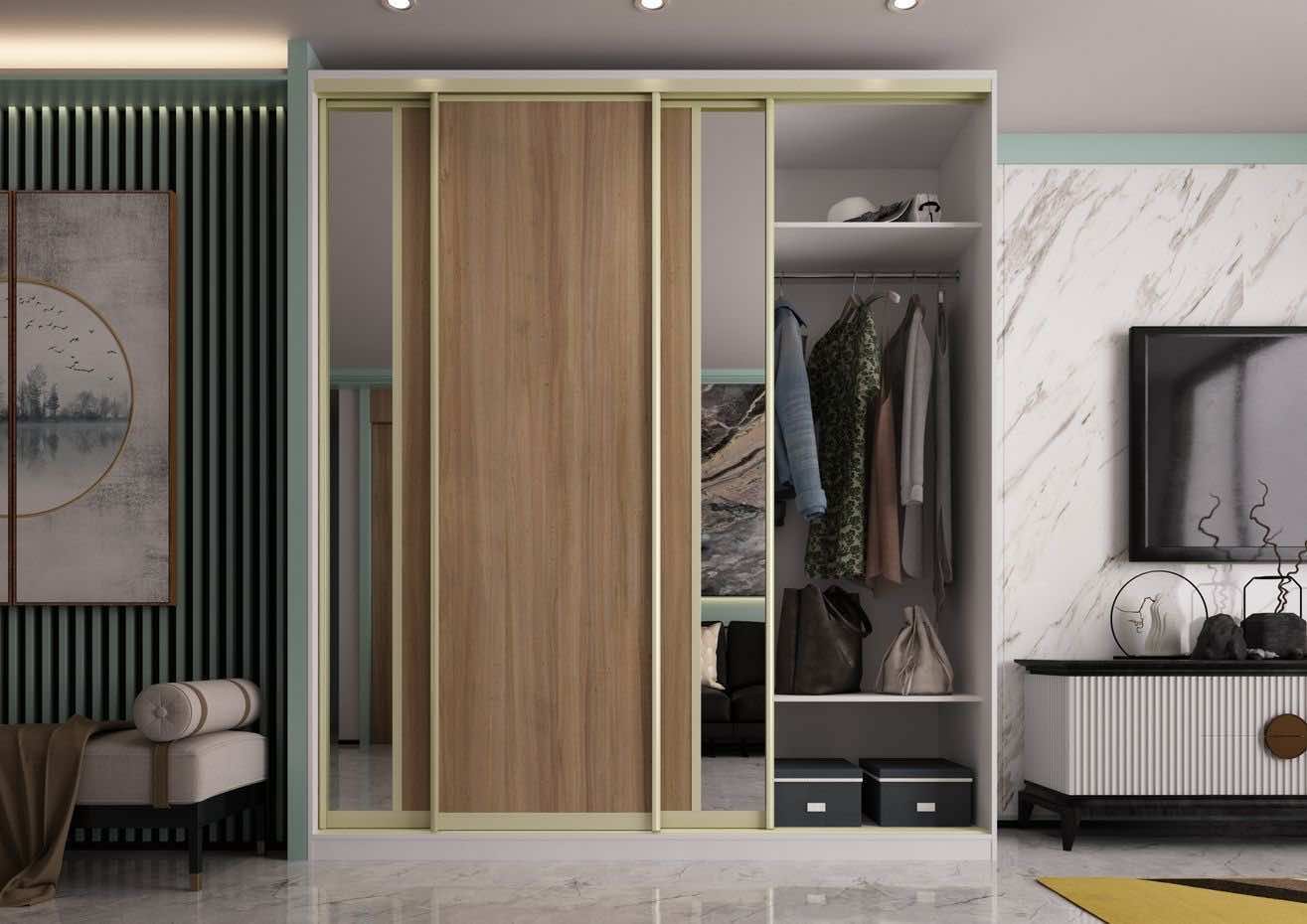 Встроенный шкаф-купе «Рускеала» с гардеробной системой ARISTO для стильного хранения