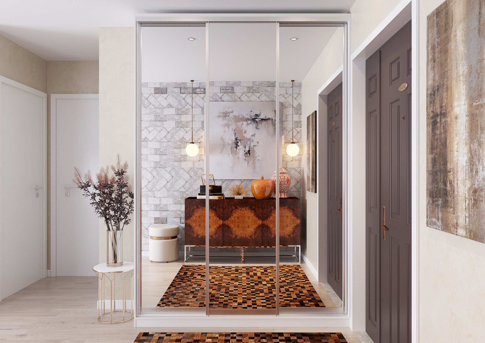 Шкаф-купе зеркальный для подростка с индивидуальным наполнением и современным дизайном