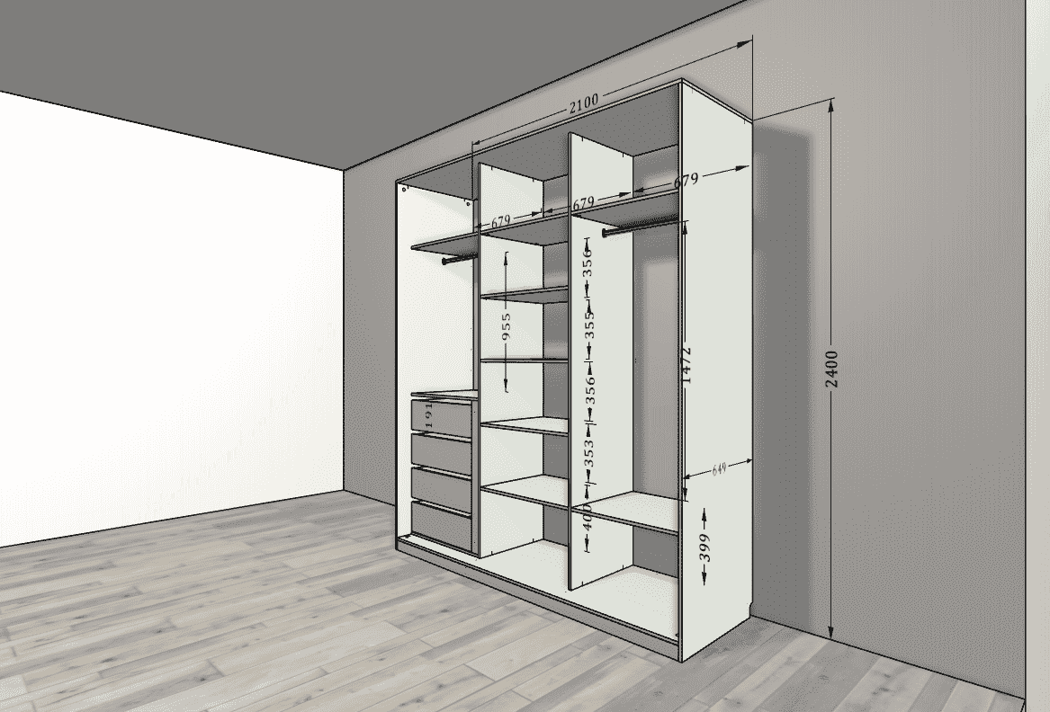Встроенный шкаф-купе «Рускеала» с гардеробной системой ARISTO для стильного хранения