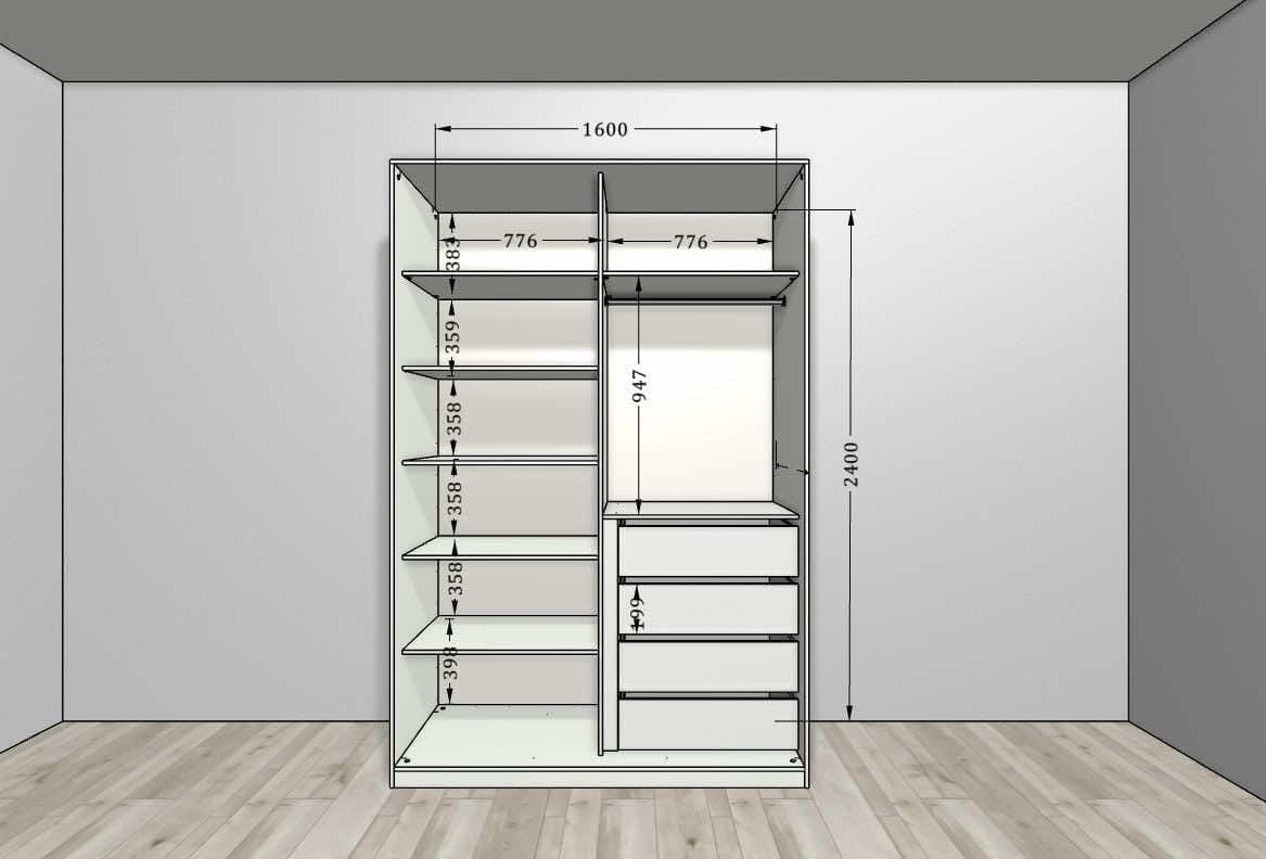 Шкаф-купе для спальни «Альпийское озеро» с функциональным наполнением 260x65x240 см